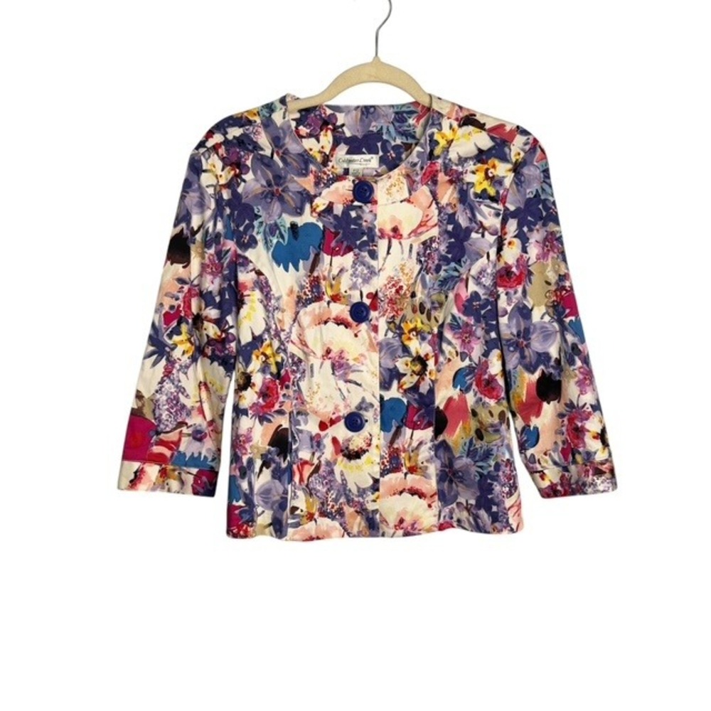 Coldwater Creek Jacket Blazer Women's 12 Petite Floral Office Abstract Summer